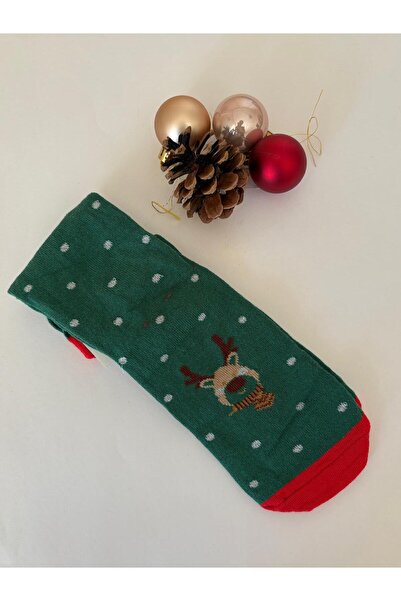 MODA Christmas Themed Deer Pattern Green Colored Adult Socks