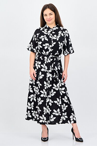 Anne Klein فستان نسائي متوسط الطول بطبعة زهور، متعدد الألوان