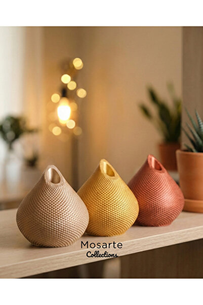 Mosarte Damla Formlu Modern Dekor Vazosu 3D Doku Yüzeyli 3'lü