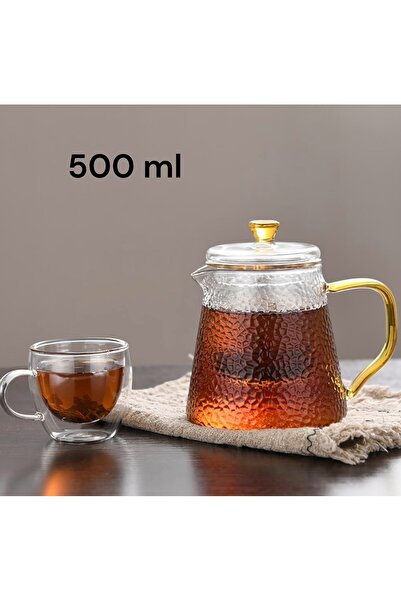 cc bin shihon Glass teapot with filter, ice-cold glass teapot with a honey-colored handle, 500ml, heat resistant