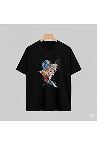 CLASSY.MODA Tricou oversize unisex cu imprimeu portret de papagal colorat