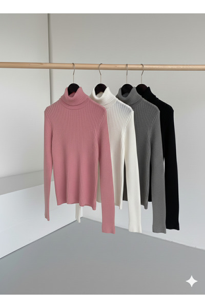 J JAKARLI Set of 4 Soft Textured Winter Cotton Turtleneck Fleece-Lined Slimfi...