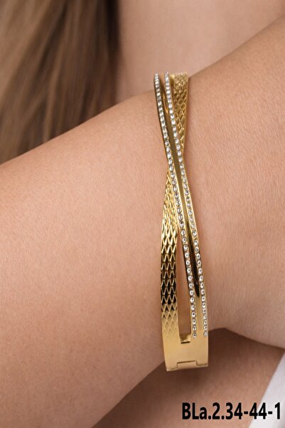 femline Gold Color Cross Design Shiny Stone Women's Bracelet
