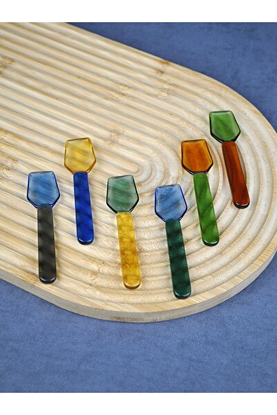Qualitev 6-Piece Colorful Glass Ice Cream Spoon Presentation Dessert Spoon