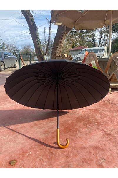 Toptancı Amca 24 Telli Gerçek Baston Şemsiye | 100 cm Geniş Çap | Ahşap Sap |...