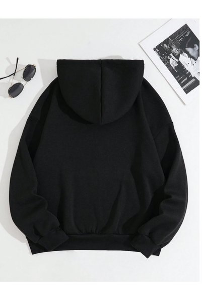 Oceanwear Besties Printed Hooded Fleece-Lined 2 Thread Plain Black Sweatshirt