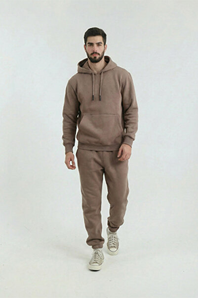 Veleno Brown Men's Kangaroo 3 Thread Tracksuit Set with Fleece Inside, Wool S...