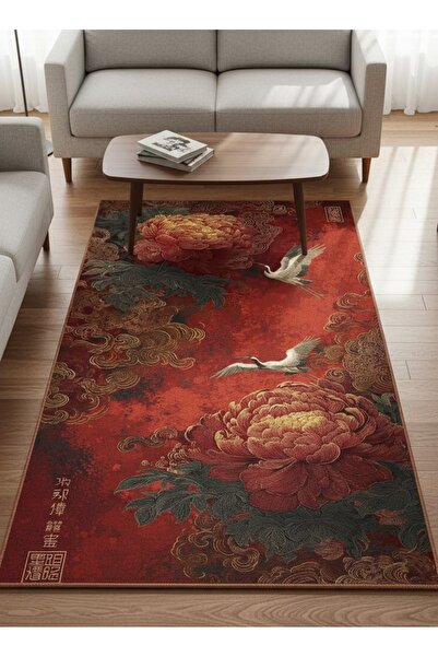 SSC Dekor Leylek Desenli Halı - Dijital Baskılı Yıkanabilir Kaydırmaz Taban S...