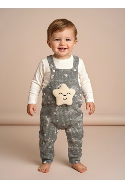 eradkids Star Detailed Baby Boy Velvet Salopet Double Set