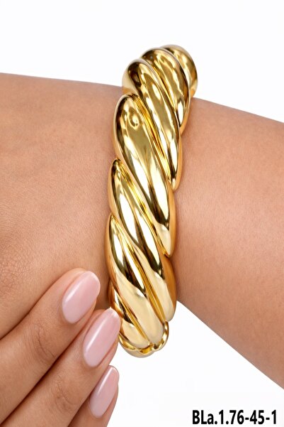 femline سوار نسائي ذهبي اللون بتفاصيل ملتوية ومشبك سميك