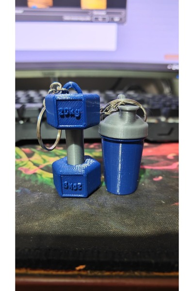 END Design Sports Themed Dumbbell & Shaker Keychain Set That Makes Sound When...