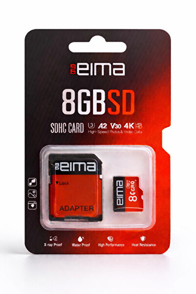 EİMA 8GB SD Kart | SDHC, Adaptörlü, Güvenilir Depolama