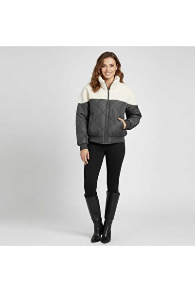 kikiriktekstil Women's Plush Detailed Oversized Quilted Bomber Coat – Heating...