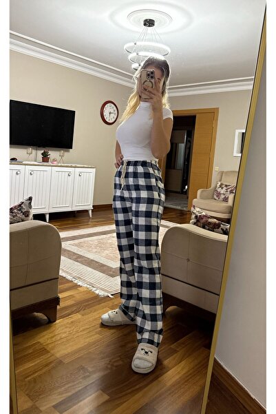 SERENCEE Harajuku Square Patterned Blue-White-Plaid Unisex Trackpants