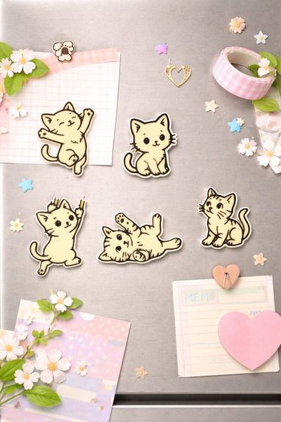 Aves Tasarım Sevimli Kedi Magnet 5'li Dekoratif Buzdolabı Magneti