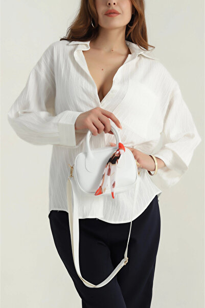 EZZY BLİSS Ezzybliss Women's White Scarf Small Size Unlined Handbag Shoulder and Strap Bag