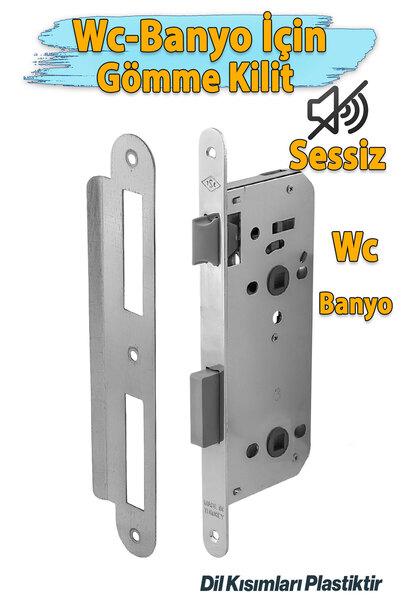 HTM Yapı Banyo Wc Sessiz Kapı Gömme Kilidi 45 mm İç Silindirsiz Barelsiz Daya...