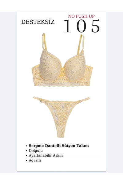 CHARM Tılsım Lingerie Women's Spreading Neon Lace Unpadded Bra Set