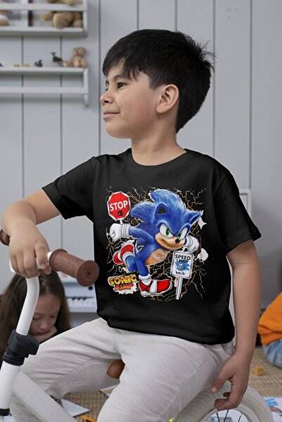 Texclusive Sonic Jump Kids Tshirt Black 100% Cotton Combed T-Shirt
