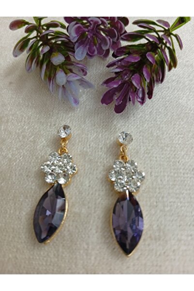 Pervin Ablacım Elegant Dangling Handmade Earrings with Purple Shiny Stones