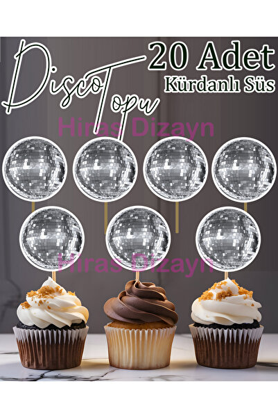 Hiras Dizayn 20 Adet Disco Topu Işıltılı Görünüm Cupcake Kürdanı - Pasta - Ku...