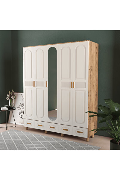 Teen & Bright DOVA 5 KAPAKLI ÇEKMECELİ GARDIROP - MDF KAPAK