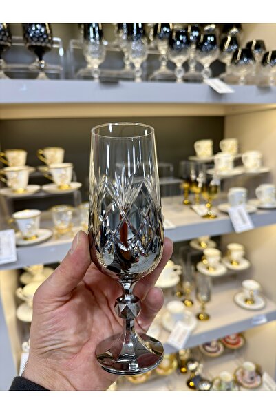 Vakıf home Bohemia Kristal El İşi Gümüş Renk Ayaklı Kahve Yanı Su Bardağı Tit...