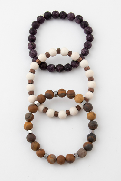 Sortie Aksesuar Matte white onyx tiger's eye & hematite bracelet set with bro...