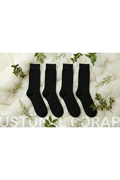 Üstünel çorap 4 Çift Siyah Unisex Soket Çorap - Koku ve Terleme Yapmayan Esne...