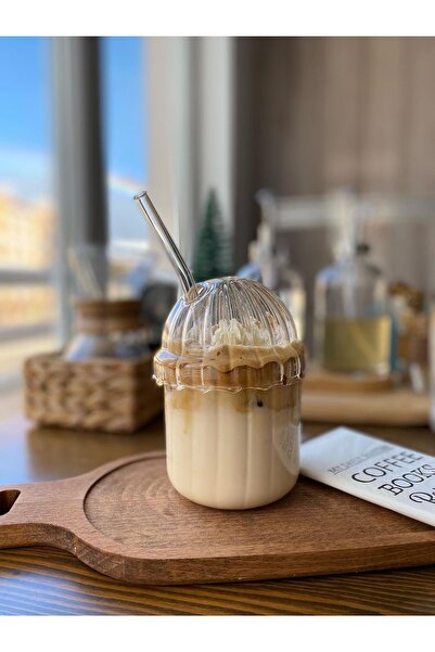 MİMOZA PARK 1 Adet Cam Oval Kapaklı Isıya Dayanıklı Pinterest Bardak | Kahve Ve Sunum Bardağı| 430 ml