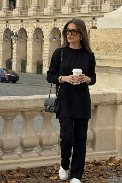 oshebu Women's Mock Neck Corded Fabric Bottom-Top Set