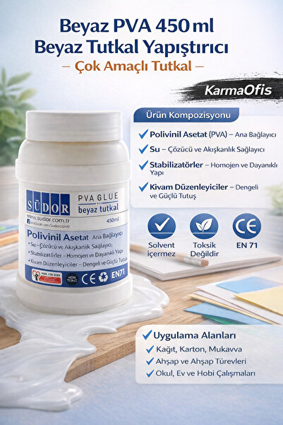 KarmaOfis Beyaz PVA Tutkal 450 ml | Çok Amaçlı, Toksik İçermez, Güçlü Yapıştı...