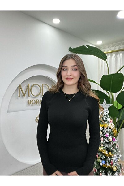 MODA BORSASI Tricotat subțire pentru femei, negru, cu mânecă lungă, L materia...