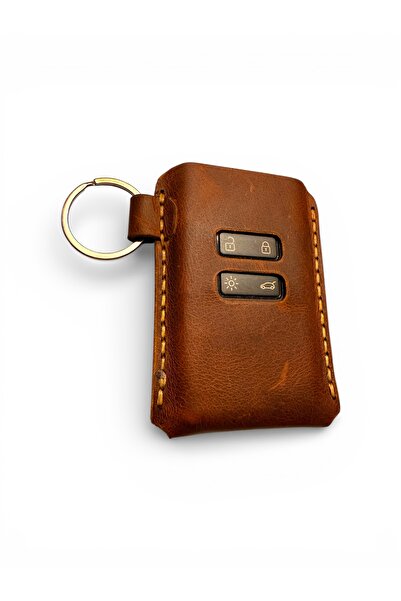 Minimalim Leather Craft Renault uyumlu Deri Anahtarlık | El Yapımı Hakiki Der...