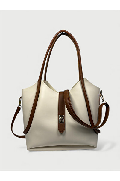 LASSERA Cindy Ekru-Kahve Kadın Makyaj Çantalı El ve Çapraz Çanta Bordo