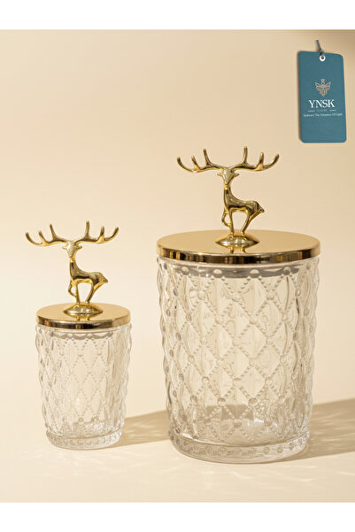 YNSK Luxury | Lusso | 2'li Geyik Figür Kapaklı Kristal Cam Şekerlik, Saklama ...