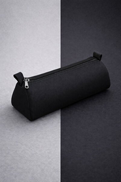 Bambus Tek Renk Siyah Çok Amaçlı Kalem Kutusu Üçgen Kalemlik Tek Gözlü Fermuarlı