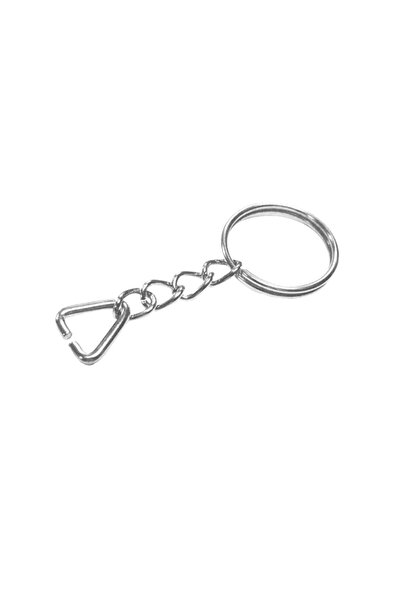 shopwave Key Chain Ring, Ring + Chain + Triangle, 24mm, Silver, Nickel, 1 Pcs