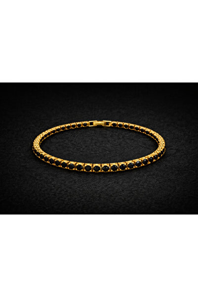 OEM Brățară tenis din oțel inoxidabil, culoare AUR, cu cristale negre – Cadou elegant, design unisex