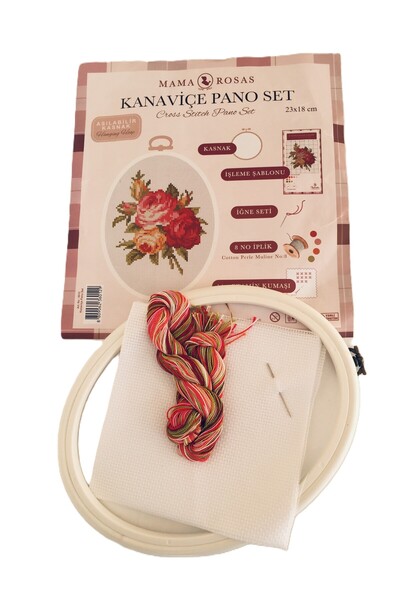 Besa Mama Rosas Kanaviçe Pano Set -3 Gül2 & 23 x 18 cm