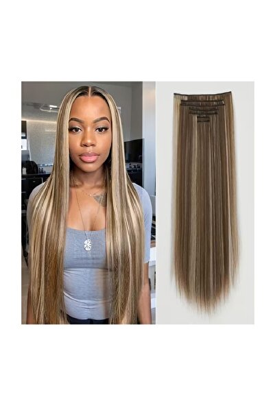 animis beauty Brown with blonde hair extensions, straight, 16 clips, 61 cm, s...
