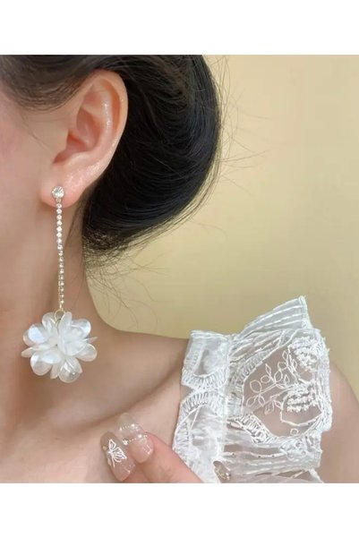 ER TAKI Stone Gold Colored Long Dangle Stylish Flower Party Engagement Henna Wedding Nikah Evening Dress Earrings