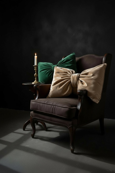 JACA Bowknot Appearance Pillow Velvet Soft Fabric Inner Filled Pillow Throw P...