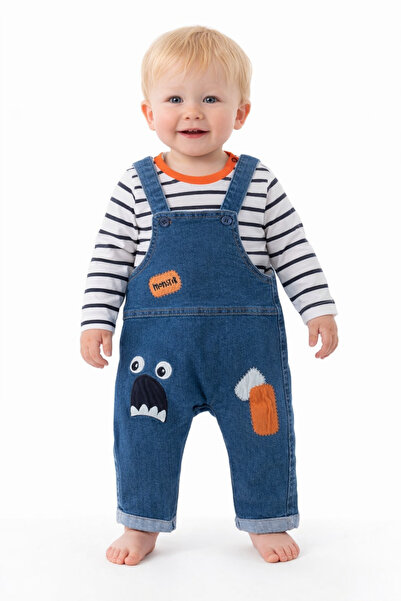 MixMax Bebe Unisex Baby Striped Long Sleeve Sweatshirt Monster Jeans Salopet ...