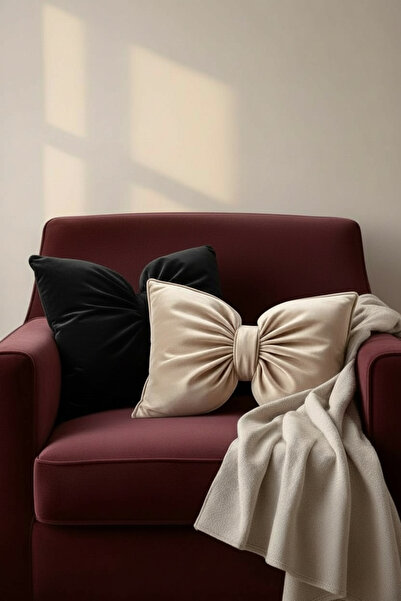 JACA Fiyonk Görünümlü Yastık Kadife Yumuşak Kumaş İç Dolgulu Set (2 Adet)