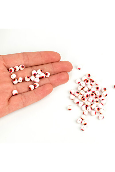 yfhobi 5 Adet - 6 mm Yassı Cam Nazar Takı Aparatı, Beyaz-Kırmızı Renk Nazar B...