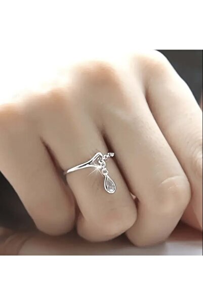 ACAR TAKI Drop-Tiped, Chain-Hanging Heart Ring Acr8342 - Silver