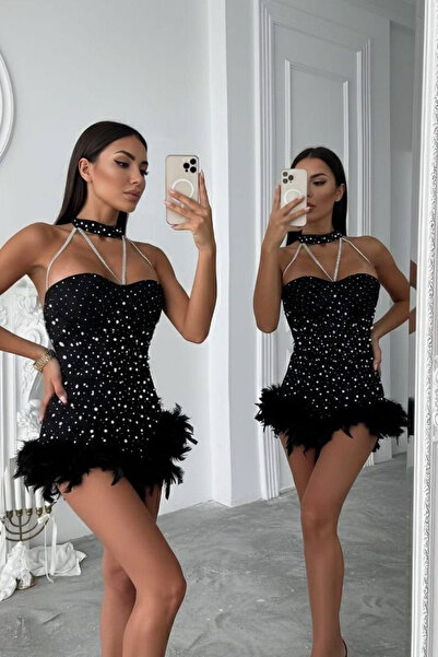 Afitapbutikmoda Straplez Model Aksesuar Askı Detay Tütülü İncili Mini Şık Tulum