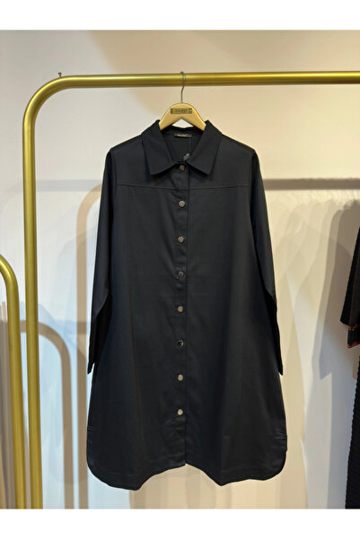 Invee Snap Closure Seasonal Long Coat - Black