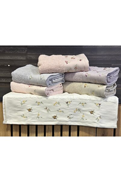 la lune home Flower Embroidered Hand and Face Towel Set of 6